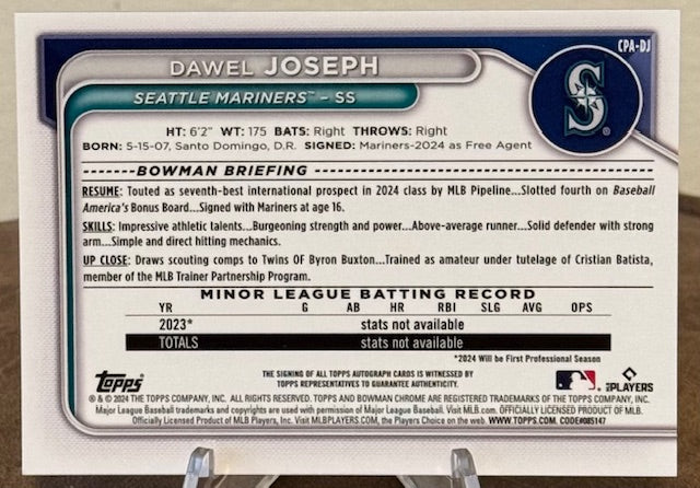 2024 Bowman Chrome Baseball DAWEL JOSEPH 1st Prospect Autograph #CPA-DJ