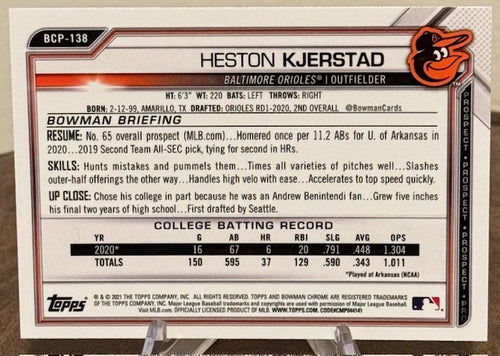 2021 Bowman Baseball HESTON KHERSTAD Chrome Prospect #BCP-138
