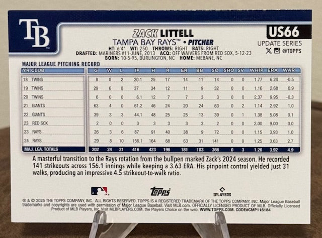 2025 Topps Update Series Baseball ZACK LITTELL Holiday Foil #US66