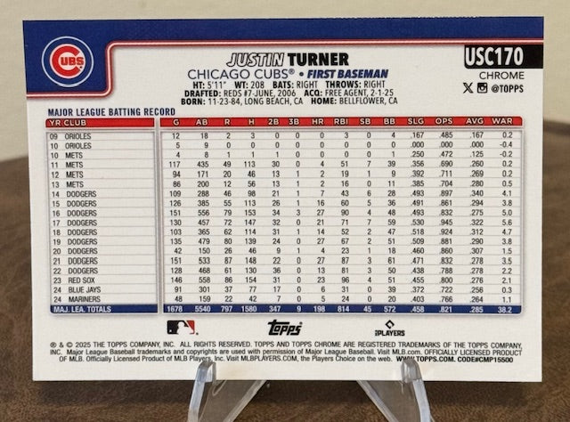 2025 Topps Chrome Update Baseball JUSTIN TURNER RayWave Refractor #USC170