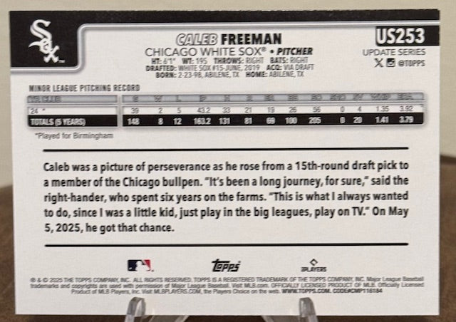 2025 Topps Update Series Baseball CALEB FREEMAN RC Holiday Foil #US253