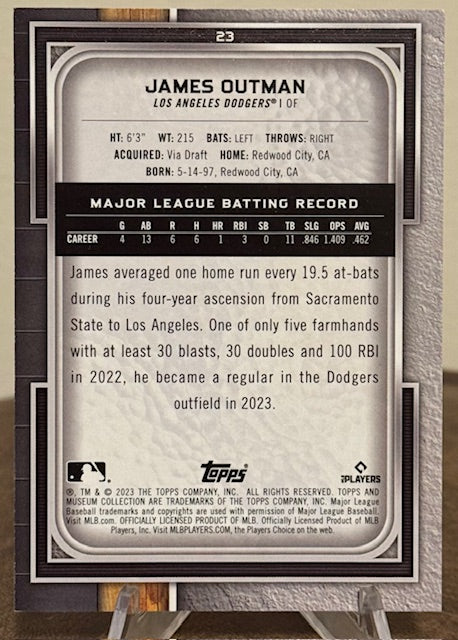 2023 Topps Museum Collection Baseball JAMES OUTMAN RC Gold #23