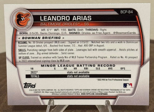 2023 Bowman Baseball LEANDRO ARIAS 1st Chrome Prospect #BCP-84