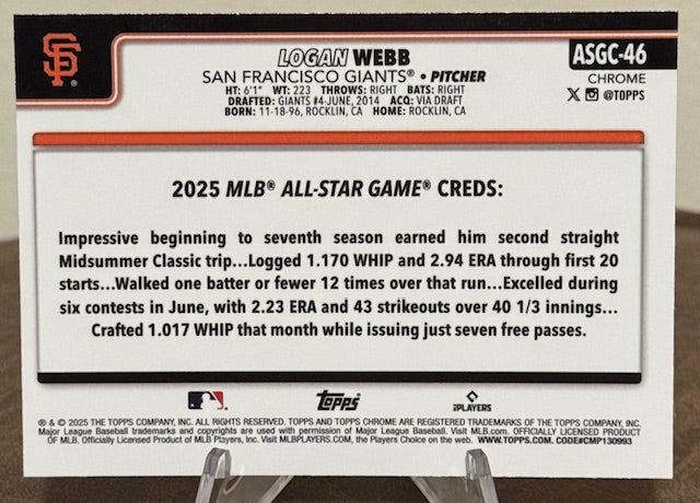 2025 Topps Chrome Update Baseball LOGAN WEBB All-Star Game #ASGC-46