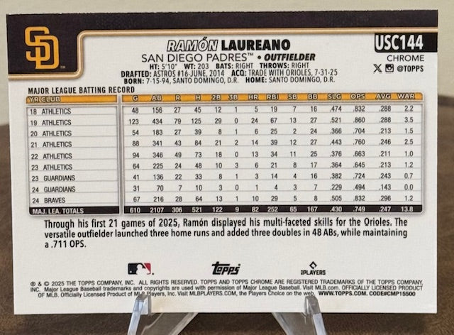 2025 Topps Chrome Update Baseball RAMON LAUREANO RC X-Fractor #USC144