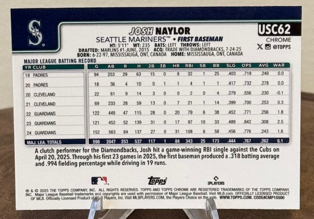 2025 Topps Chrome Update Baseball JOSH NAYLOR #USC62
