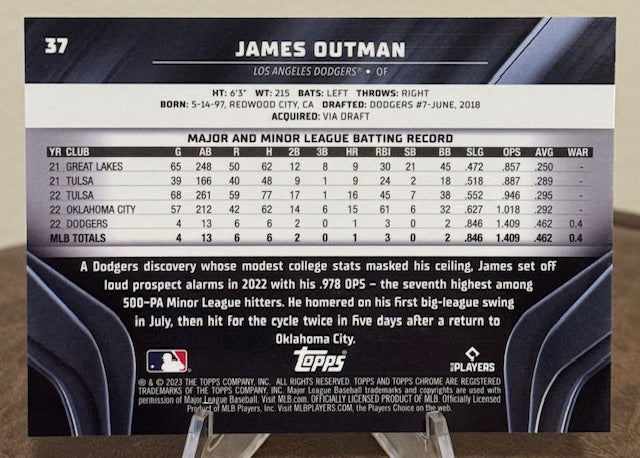 2023 Topps Chrome Black Baseball JAMES OUTMAN RC Gold Mini-Diamonds Refractor #37
