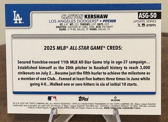 2025 Topps Update Baseball CLAYTON KERSHAW All-Star Game #ASG-50
