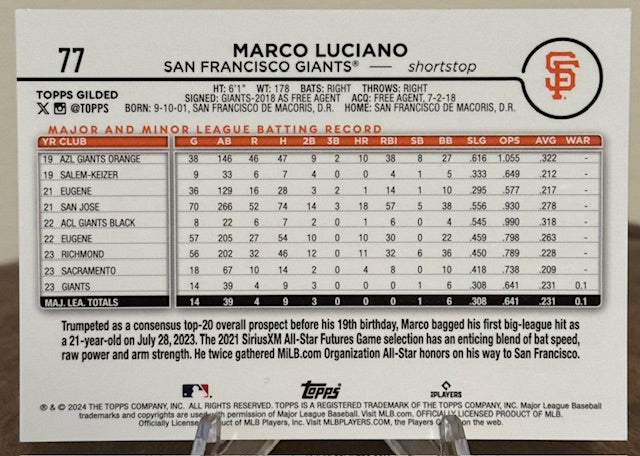 2024 Topps Gilded Collection Baseball MARCO LUCIANO RC #77