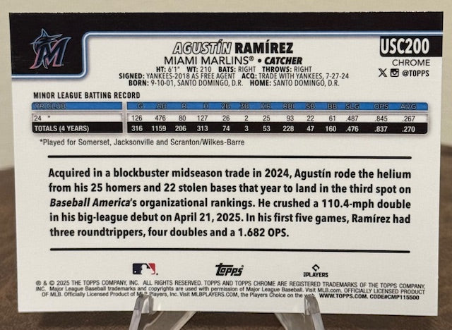 2025 Topps Chrome Update Baseball AGUSTIN RAMIREZ RC RayWave Refractor #USC200