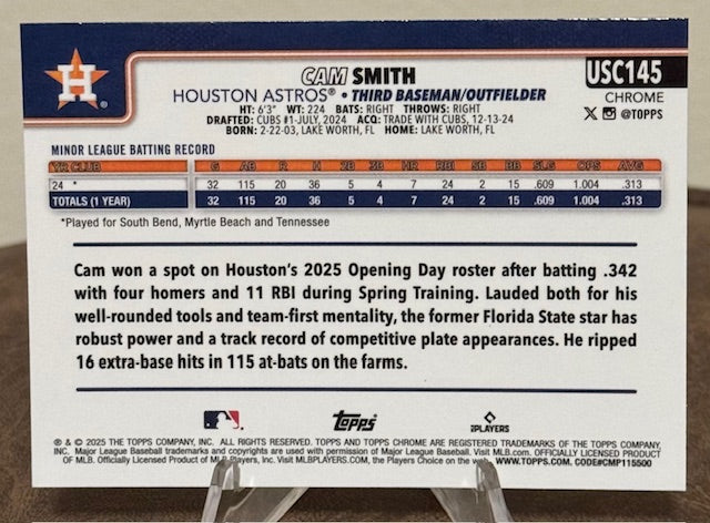 2025 Topps Chrome Update Baseball CAM SMITH RC Sepia Refractor #USC145