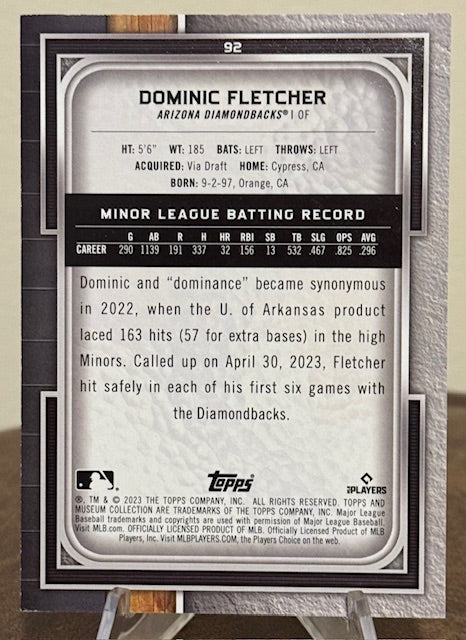 2023 Topps Museum Collection Baseball DOMINIC FLETCHER RC Sapphire #92