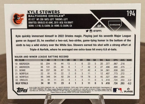 2023 Topps Chrome Baseball KYLE STOWERS RC Sepia Refractor #194