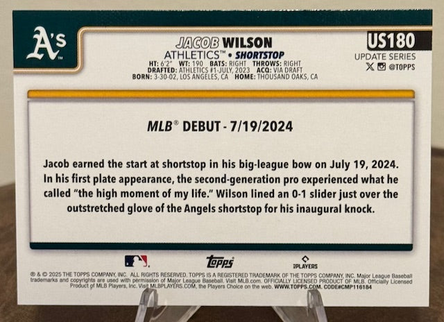 2025 Topps Update Series Baseball JACOB WILSON RC Rookie Debut Holiday Foil #US180