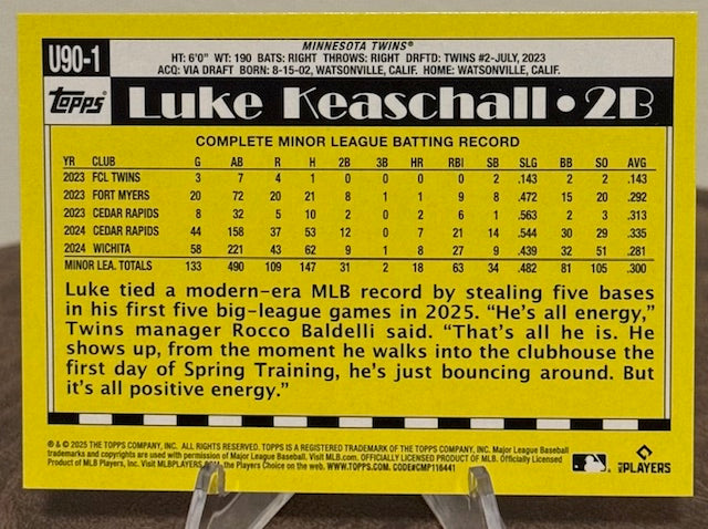 2025 Topps Update Series Baseball LUKE KEASCHALL RC 1990 Topps 35th Anniversary #U90-1