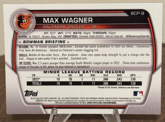2023 Bowman Baseball MAX WAGNER 1st Chrome Prospect #BCP-8