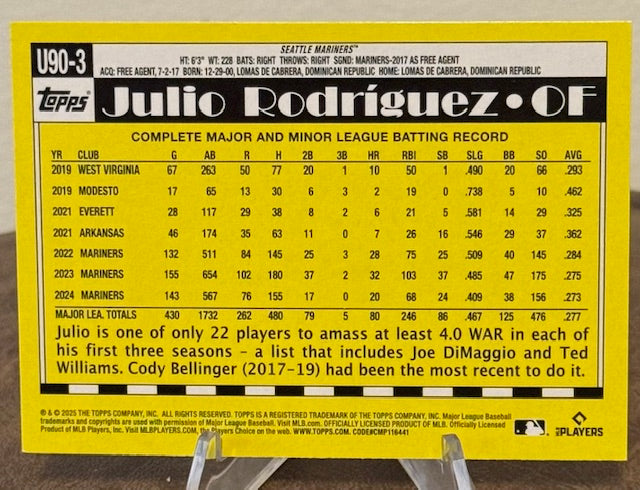 2025 Topps Update Baseball JULIO RODRIGUEZ 1990 Topps 35th Anniversary #U90-3