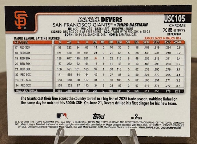 2025 Topps Chrome Update Baseball RAFAEL DEVERS Refractor #USC105