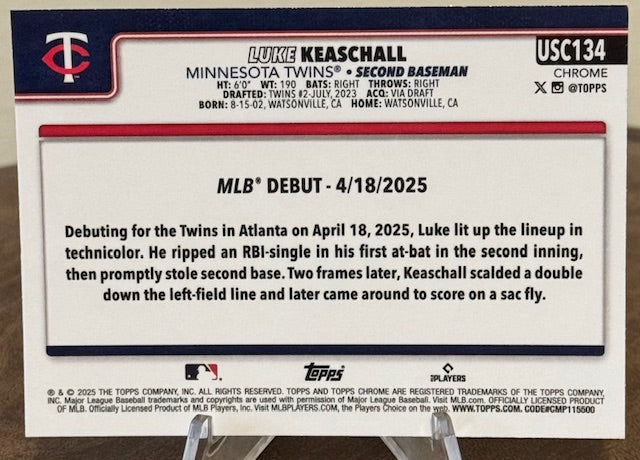 2025 Topps Chrome Update Baseball LUKE KEASCHALL RC Rookie Debut X-Fractor #USC134