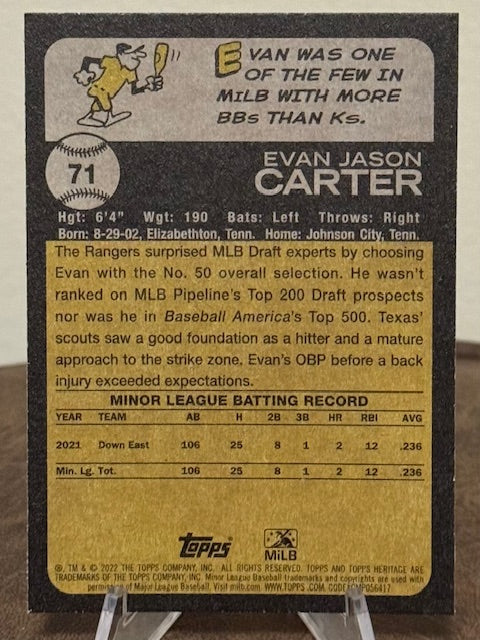 2022 Topps Heritage Minor League Baseball EVAN CARTER #71