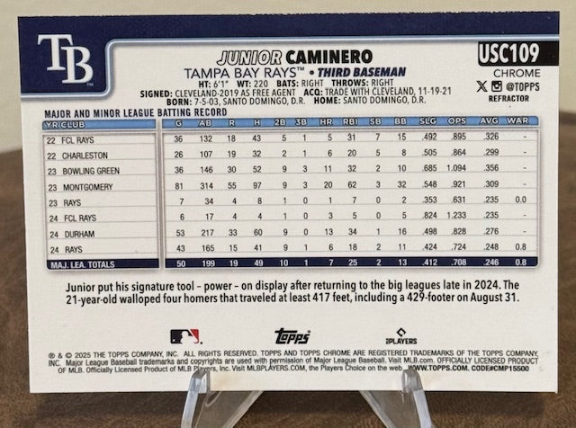 2025 Topps Chrome Update Baseball JUNIOR CAMINERO Refractor #USC109