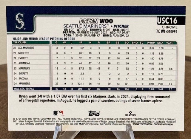 2025 Topps Chrome Update Baseball BRYAN WOO #USC-16