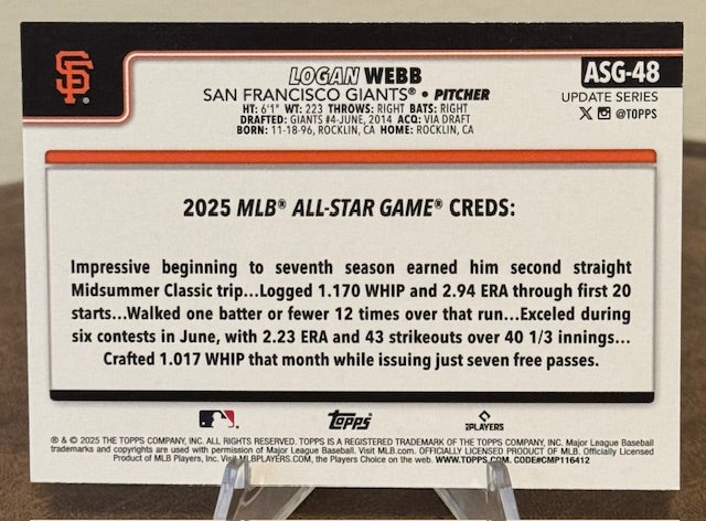 2025 Topps Update Series Baseball LOGAN WEBB All-Star Game #ASG-48