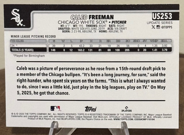 2025 Topps Update Series Baseball CALEB FREEMAN RC Rainbow Foil #US253