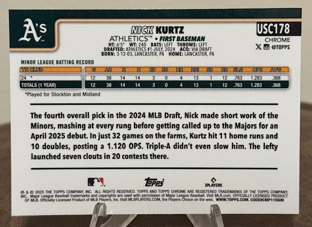 2025 Topps Chrome Update Baseball NICK KURTZ RC #USC178