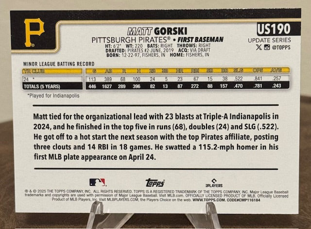 2025 Topps Update Series Baseball MATT GORSKI RC Diamante Foil #US190