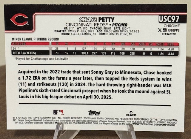 2025 Topps Chrome Update Baseball CHASE PETTY RC Refractor #USC97