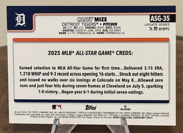 2025 Topps Update Series Baseball CASEY MIZE All-Star Game #ASG-35