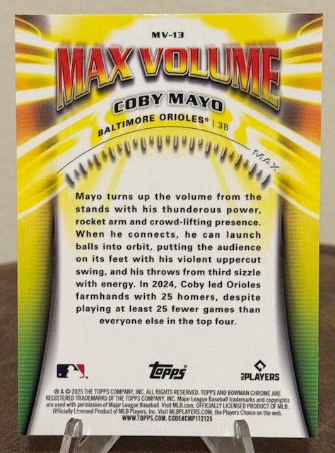 2025 Bowman Chrome Baseball COBY MAYO RC Max Volume #MV-13