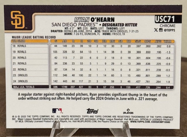 2025 Topps Chrome Update Baseball RYAN O'HEARN Sepia Refractor #USC71