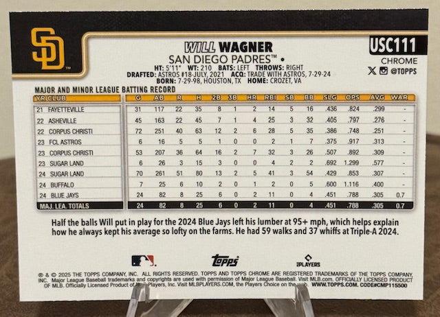 2025 Topps Chrome Update Baseball WILL WAGNER RC X-Fractor #USC111