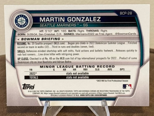 2023 Bowman Baseball MARTIN GONZALEZ Chrome 1st Prospect #BCP-28