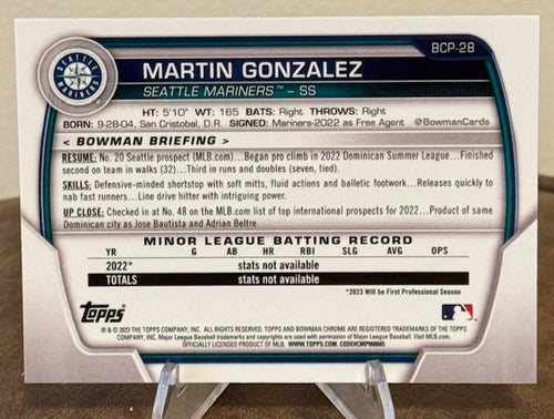 2023 Bowman Baseball MARTIN GONZALEZ Chrome 1st Prospect #BCP-28