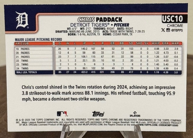 2025 Topps Chrome Update Baseball CHRIS PADDACK X-Fractor #USC10