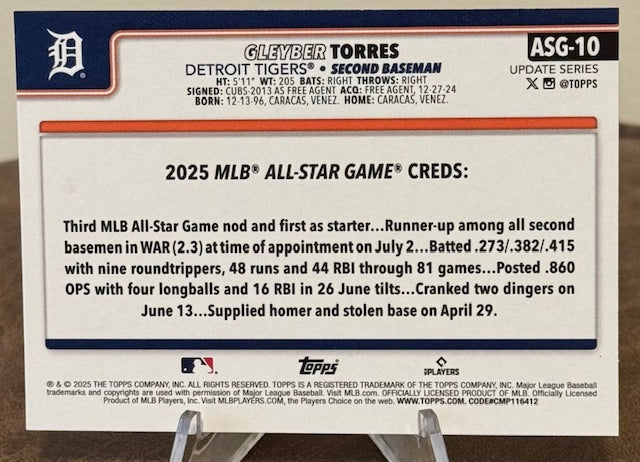 2025 Topps Update Series Baseball GLEYBER TORRES All-Star Game #ASG-10