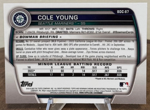 2023 Bowman Draft Baseball COLE YOUNG Chrome Prospect Mojo Refractor #BCP-87