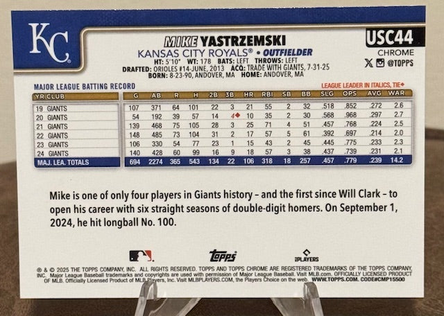 2025 Topps Chrome Update Baseball MIKE YASTRZEMSKI Sepia Refractor #USC44