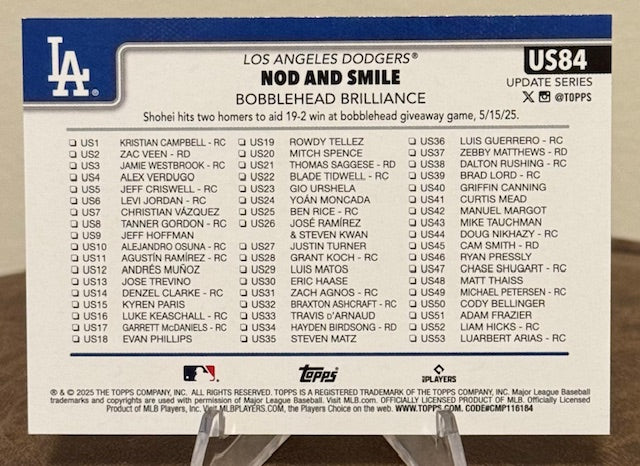 2025 Topps Update Series Baseball SHOHEI OHTANI Team Checklist #US84