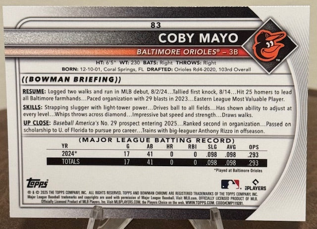 2025 Bowman Chrome Baseball COBY MAYO RC Red Variation Refractor #83