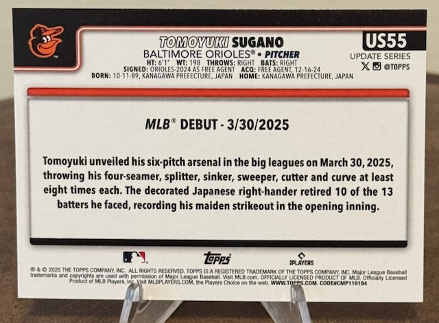 2025 Topps Update Baseball TOMOYUKI SUGANO RC Rookie Debut Pink Diamante Foil #US55