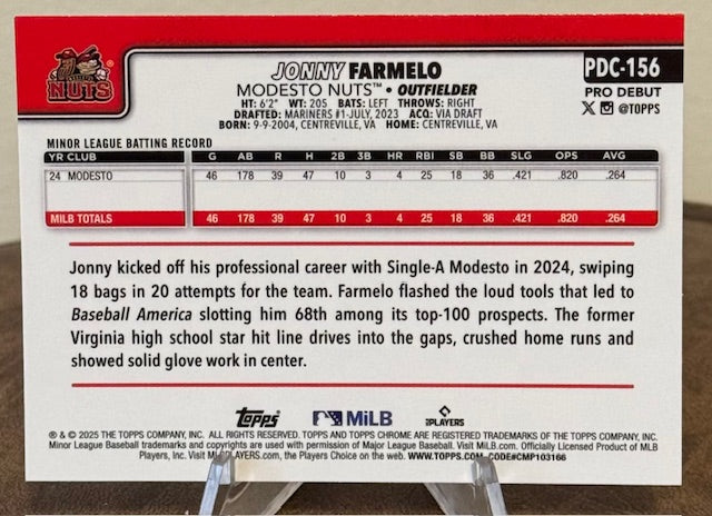 2025 Topps Pro Debut Baseball JONNY FARMELO Chrome #PDC-156