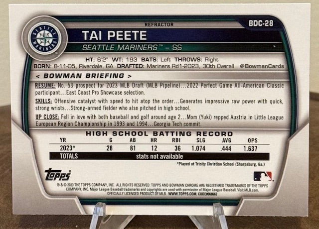 2023 Bowman Draft Baseball TAI PEETE Chrome 1st Prospect Refractor #BDC-28