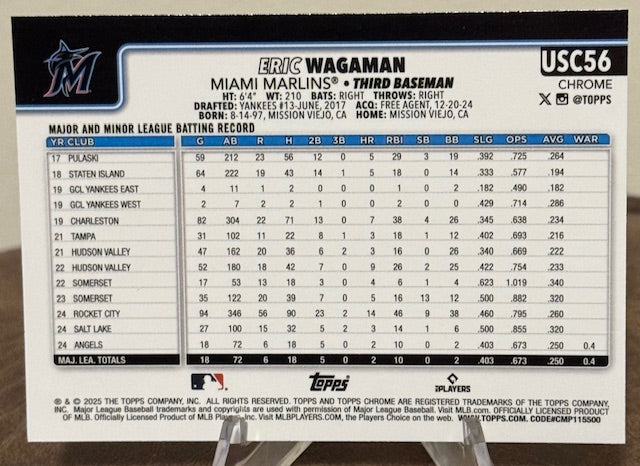 2025 Topps Chrome Update Baseball ERIC WAGAMAN RC X-Fractor #USC56