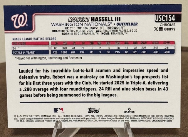 2025 Topps Chrome Update Baseball ROBERT HASSELL III RC Sepia Refractor #USC154