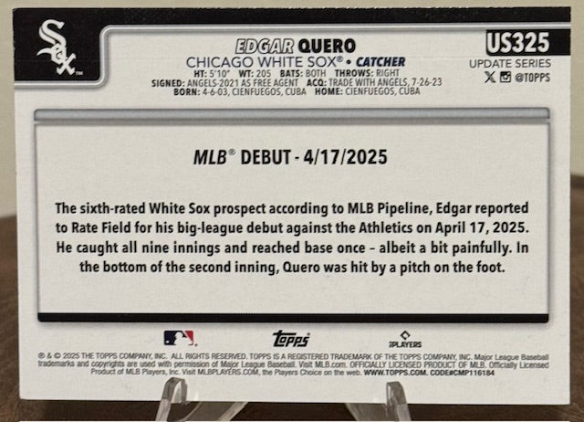 2025 Topps Update Series Baseball EDGAR QUERO RC Rookie Debut Holiday Foil #US325