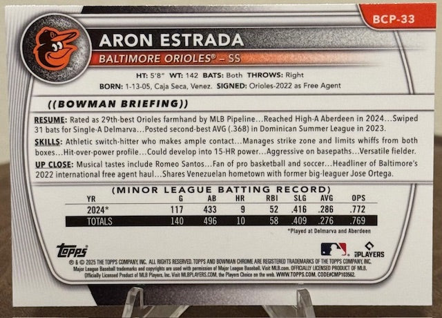2025 Bowman Chrome Baseball ARON ESTRADA 1st Prospect Mega Box Mojo Refractor #BCP-33